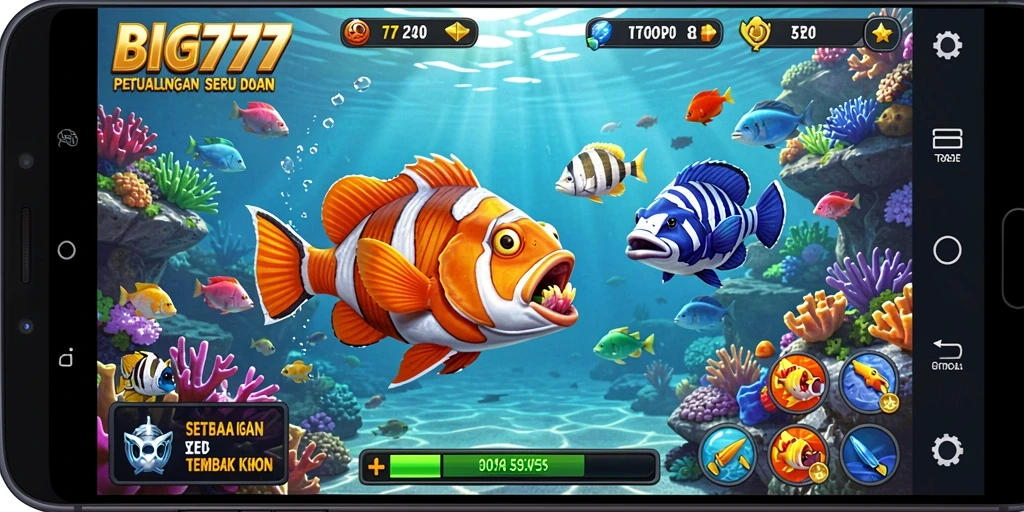Tampilan gameplay seru di BIG777 saat menangkap ikan berwarna-warni.