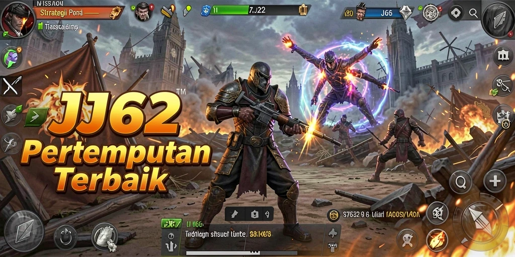 Screenshot gameplay <strong>JJ62</strong> yang menunjukkan strategi pertempuran yang intens.