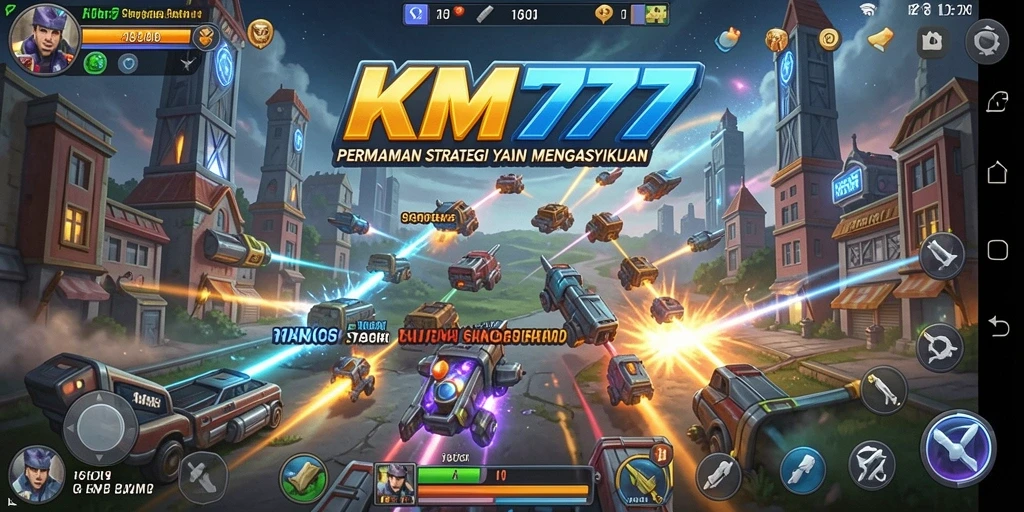 Screenshot gameplay KM777 menampilkan aksi strategi yang intens.