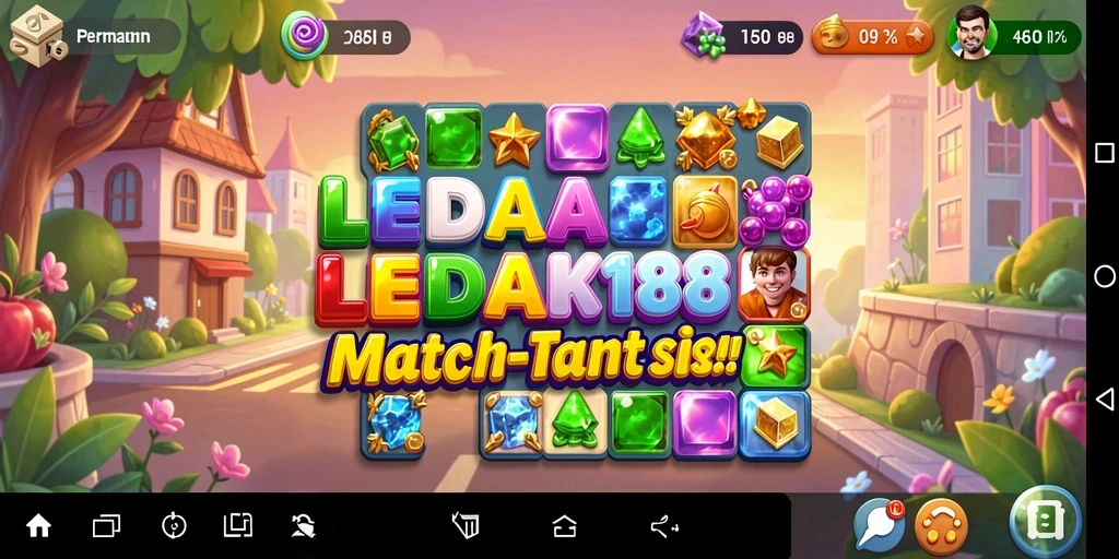 Screenshot utama LEDAK188 menampilkan gameplay Match-3 yang penuh warna.