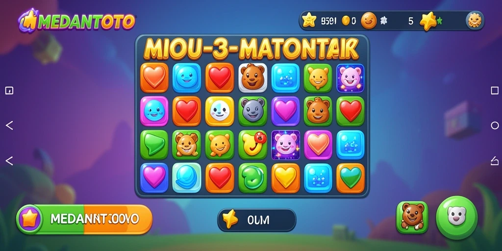 Tampilan gameplay menarik dengan item Match-3 yang berwarna-warni.