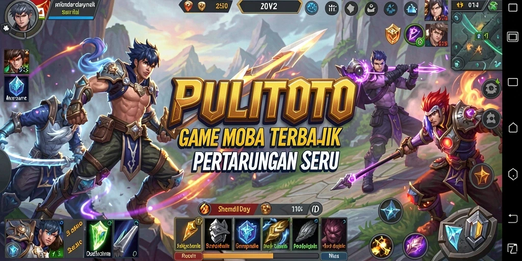 Tampilan gameplay seru PULITOTO dalam pertempuran MOBA.