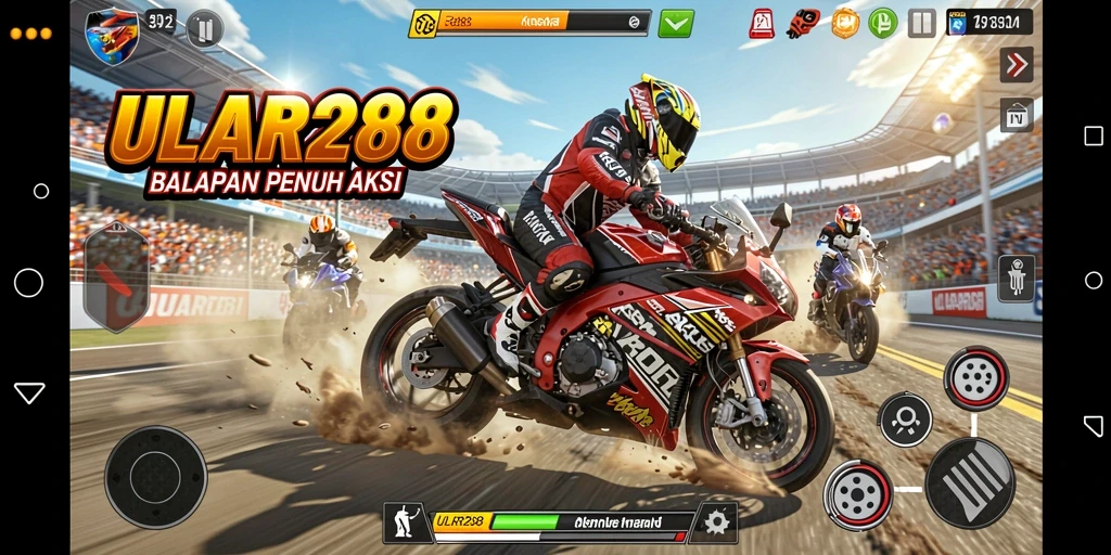 Tampilan gameplay balapan motor yang mendebarkan di ULAR288.