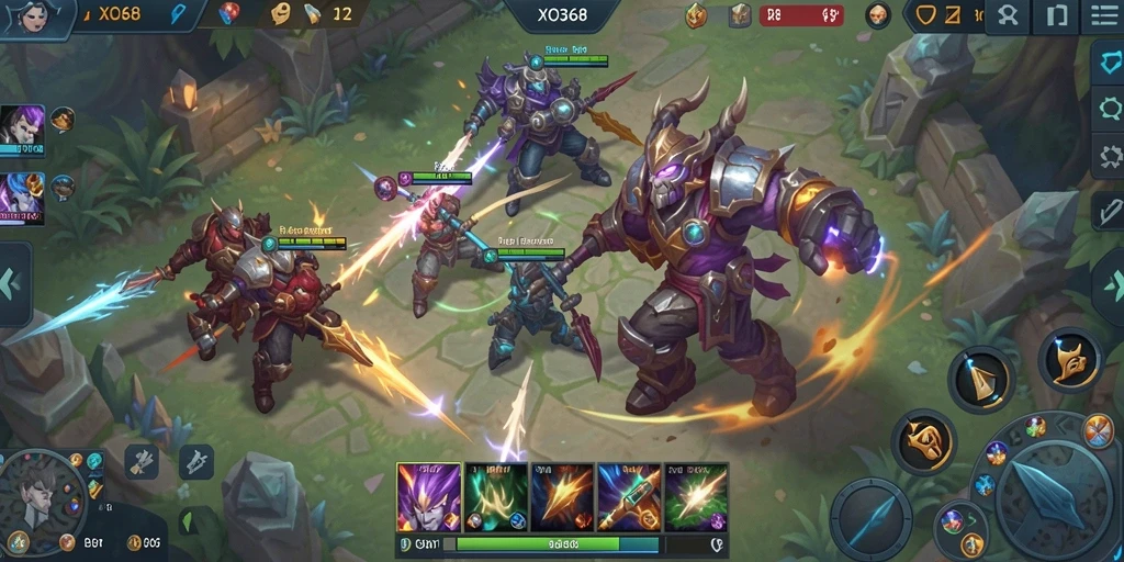 Tangkapan layar menunjukkan pertempuran seru dalam game MOBA XO368.